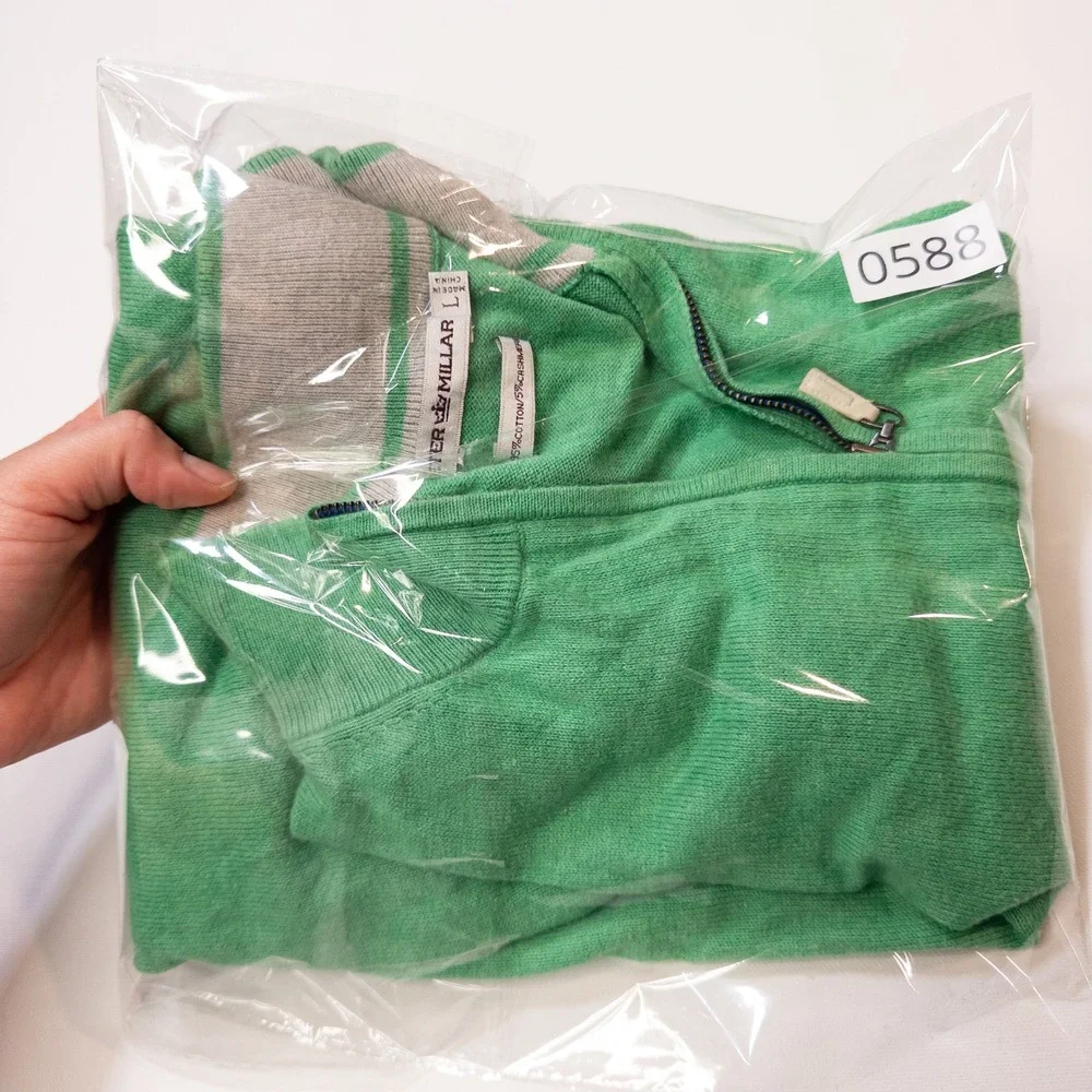 Peter Millar Sweater Vest Mens L Green Good Cotton Cashmere Quarter Zip Golf